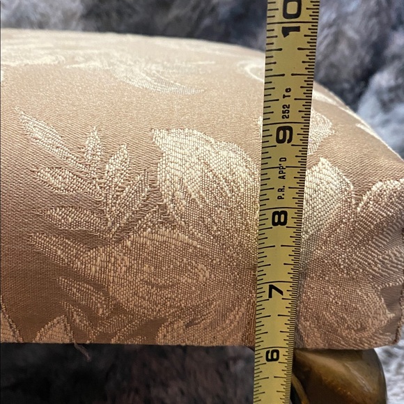 Upholstered Floral Accent foot stool in Tan with Gold/Copper colored Legs - Picture 14 of 16